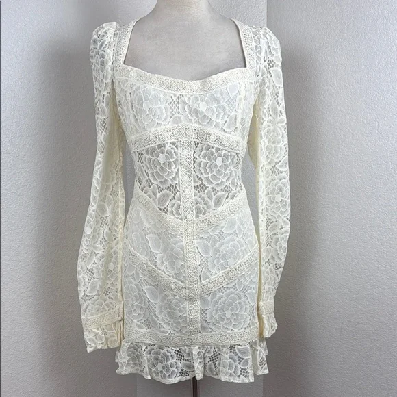 For Love &Lemons Cleo Mini Dress in Ivory Size X-Large NWT - Picture 3 of 10